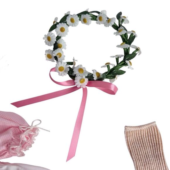 American Girl Kirsten Birthday Outfit Pleasant Co Doll Dress Apron Socks Wreath - Picture 6 of 11